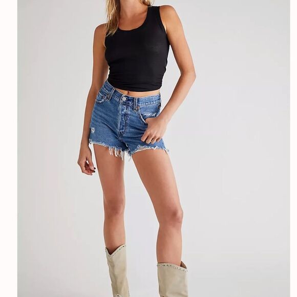 LEVIS PREMIUM SHORTS FOR WOMEN RIBCAGE FIVE POCKET BUTTON FLY NWT - Picture 1 of 8